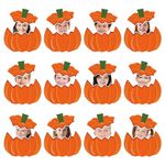 JarThenaAMCS 50 Packs Fall Pumpkin Cutouts Autumn Pumpkin Paper Cut-Outs Thanksgiving Bulletin Board Decor with 100Pcs Glue Points for DIY Craft Photo Classroom Home Party