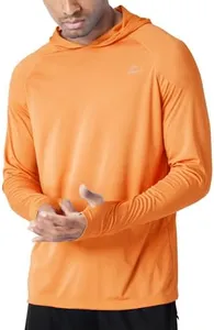 Willit Men's Sun Shirts UPF 50+ Rash Guard Long Sleeve Sun Protection Hoodie SPF UV Fishing Lightweight Athletic Running Orange L
