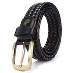 REDHORNS Knitted Braided Leather Belt for Men With Micro Adjustable Belt for Jeans, Trousers, Chinos | Black Gents Belt Casual Formal Men's Belt With Brass Buckle for 28-40 Inch Waist (GB1A-Free Size)