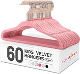 HOUSE DAY 60 Pack Velvet Hangers for Kids(14 inch)-Durable Baby Velvet Hangers for Clothes with 360°Swivel Hook Coat Hangers Non Slip Children Hangers for Toddler Rose Gold Space Saving Hangers（Pink）