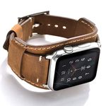 CooBES Compatible with Apple Watch Band 49/46/45/44mm/42mm(Series 3 2 1),Genuine Leather Bracelet Wristband Crazy Horse Cuff Strap Compatible iWatch Ultra/Ultra2 Series 10/9/8/7/6/5/4/3/2/1 (Brown)