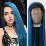 Towarm Ombre Blue Wig Synthetic Lace Front Wig for Women Long Straight Lace Front Synthetic Wig Pre Plucked Natural Hairline with Baby Hair for Women Cosplay Daily Wear Wig (Ombre Mix Blue)