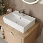 Affine® 505 x 350mm Bathroom Countertop Vanity Wash Basin Ceramic Sink, Rectangular 1 Single Tap Hole, White Vessel Cloakroom Sinks