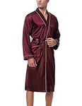 Bresdk Men's Satin Robe Kimono Dressing Gown Silk Lightweight Long Sleeve Bathrobe with Belt and Pockets Night Robe for Wedding Party Wine red M