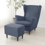 Highdi Wingback Chair Covers 2 Piece with Ottoman Cover, Stretch Wing Chair Slipcover, Washable Spandex Fabric Sofa Cover Furniture Protector for Armchair Chairs Bedroom Hotel (gray blue)