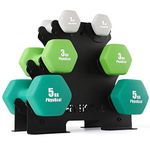 PhysKcal 2 x 1kg, 2 x 3kg, 2 x 5kg Dumbbells Pair Weights Set with Steel Rack, Hand Weights with Storage Rack, Strength Training Exercise & Fitness