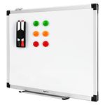 amazon basics Whiteboard Drywipe Magnetic with Pen Tray and Aluminium Trim,Includes 6 Magnets, 1 Eraser, and 2 Dry-Erase Markers, 1.96 Ft X 1.47 Ft (Wxh)