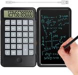 Hion Calculators,12-Digit Large Display Rechargeable Pocket Office Desktop Calculator with Erasable Wiriting Tablet,Mute Basic Desk Calculators with Doodle Pad for Student Home School,Black