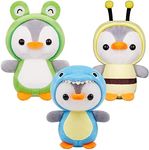 Kiddisie 3 Pieces Mini Cute Stuffed Penguin Keychains Set in 4.8 Inch Frog Bee Dinosaur Costume Dressed Plush Toys Keychain for Boys Girls (3PCS)