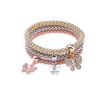 MEIDIJINGBEI 3PCS Silver Rose Gold Corn Chain Crystal Charms Multilayer Butterfly Bracelets for Women Jewelry