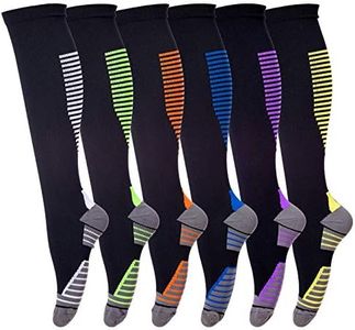 LEOSTEP Compression Socks for Men & Women (6Pair) Non-Slip Long Tube Ideal for Running,Nursing,Circulation & Recovery Boost Stamina, Hiking Travel & Flight Socks 20-30 mmH