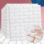 Wolpin 5 Pcs 3D White Brick Wallpaper for Wall PE Foam Wall Stickers Self Adhesive DIY Wall Decor (70 x 77cm, Appx. 29Sq Feet)