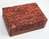 CRAFTCASTLE Handmade Wooden Jewellery Box for Women | Wood Jewel Organiser Hand Carved with Tree Carvings Gift Items for Jewellery Organiser.(20 X 12 X 6 cm)