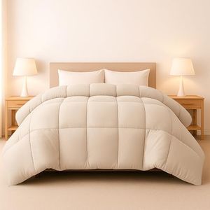 LUX Décor King Bed Comforter - Down Alternative Box Stitched Fluffy Comforter - Duvet Insert 102" x 90" (King, Beige)