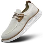 Mens Casual Loafers Shoes Slip On Fashion Walking Dress Sneakers Business Oxfords Work Lightweight Soft Sole Zapatos, Beige, 8 UK