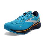 BROOKS Men's Ghost 15 GTX Sneaker, Blue/Peacoat/Orange, 10 UK