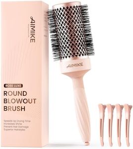 AIMIKE ROSE LUXE Brosse Ronde Brushing, Brosse Cheveux Brushing Grande pour Séchage Rapide, Brosse Brushing Professionnel pour Le Coiffage et L'ajout de Volume, Avec 4 Pince Cheveux Coiffeur, 53mm