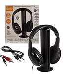 5 In 1 Easy Set Up Wireless Or Wired Headphones With Built In FM Radio For PC, Web Chat, Gaming, Music, TV Etc