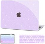 G JGOO Compatible with MacBook Air 13 Inch Case 2022 2021 2020 2019 2018 Release M1 A2337 A2179 A1932 Touch ID, Glitter Plastic Hard Shell Case + Keyboard Cover + Screen Protector, Sparkly Purple