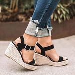 N\C Women's Wedge Sandals Summer Bohemia Platform Shoes Casual Outdoor Walking Shoes Comfortable Insole Ankle Strap Open Toe Flat Women’s Sandals Anti Slip Beach Sandals (A-Black, 5.5)