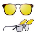 Goiteia Oversized Flip up Clip on Night Driving Glasses for Men Women,Anti Glare from Oncoming Headlights,Fashion Framed Design for Discreetly Concealing Your Glasses(Earth Tortoise)