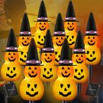 Threan 10 Pcs Jack-O-Lantern Halloween Decorations Solar Stake Lights Solar Landscape Pathway Lights IP44 Waterproof Lights Outdoor for Pathway Yard Garden Porch