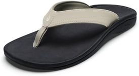 OLUKAI Ohana Women's Beach Sandals, Water Resistant Flip Flops, Arch Support & Comfort Fit, Lightweight & Durable, Enhanced Grip & Traction, Ecru/Black, 9