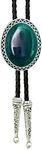 SELOVO Genuine Leather Native Western Green Stone Bolo Tie for Men Silver Tone