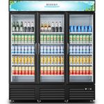 BODEGACOOLER Commercial Merchandiser Refrigerator,3 Glass Door Commercial Beverage Refrigerator, Beverage Display Cooler with Soft LED Light, Adjustable Shelves and 8 Strong Castors, 53 Cu. Ft,Black