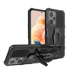 Vaku Luxos® Vanguard Military Grade Armor Back Cover Case for Redmi Note 12 Pro 5G with Metal Kickstand Shockproof Protective Cell Phone TPU Case- Black