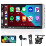 Podofo Double Din Car Stereo with Wireless Apple Carplay Android Auto, 7 inch Touchscreen Car Radio Bluetooth 5.1 Multimedia Player with Backup Camera, Support Mirror Link/TF Card/Two USB/AUX