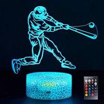 LETOUR Night Light for Kids Baseball 3D Night Light Porpoise Illusion Lamp with Remote Control 16 Color Changing Xmas Halloween Birthday Gift for Child Baby Boy (Remote - Ice Crack Base)