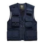 Men's Sping Casual Fishing Photography Vest Adjustable Outdoor Utility Safari Vest Navy US XL