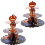 KINMRIS 2 Pack Halloween Cupcake Stand 3-Tier Lace Edge Dessert Stand, Halloween Decorations Cardboard Cupcake Stand, Party Supplies 3 Tier