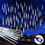 Meteor Shower Christmas Icicle Lights Outdoor-16 Inches 10 Tubes 360 LED Snowfall Lights Connectable, Waterproof Hanging Falling Rain Lights for Tree Bushes Holiday Party Christmas Decorations, White