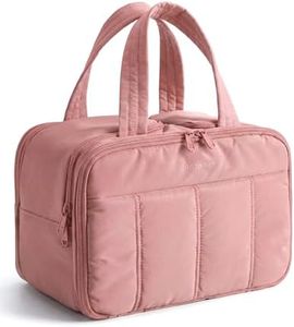 BAGSMART Travel Toiletry Bag, Puffy Large Toiletry Bag for Women, Lightweight Cosmetic Makeup Bag Organizer with Handle for Traveling, Accessories, Essentials, Toiletries (Dark Pink)