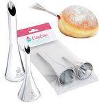 CukkiCakes 2pcs Filling Piping Nozzles Set - Piping Tip to Fill Eclair, Donut, Puff, Muffins, Pastries, Cakes & Profiteroles (2 Sizes) - Long Icing Tip - Made in Korea