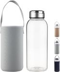 SHOW INGENUITY 48oz Borosilicate Glass Water Bottle BPA Free Reusable Glass Drinking Bottle with Neoprene and Stainless steel Lid