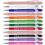 Personalised Pens with Stylus Name Free Engraving,Custom Metal Pens for Men Women Business Office,Customised engraved Name Message Logo Ballpoint Pens Black Ink-12,24,48,96 Pens Assorted-Click Action