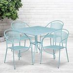 Flash Furniture 35.5'' Square Sky Blue Indoor-Outdoor Steel Patio Table Set with 4 Round Back Chairs