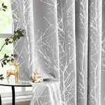 Fmfunctex Grey Blackout Curtains for Bedroom Living Room 72 inch Drop Eyelet Curtains Tree Branch Silver Foil Thermal Insulated Window Curtain Panels for Nursery 2 Panels