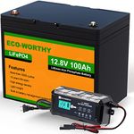 ECO-WORTHY 12V 100AH LiFePO4 Lithium Battery and 12V 10A Automatic Smart Battery Charger, Built-in BMS Low Temperature Protection, Up to 15000+ Deep Cycles, for RV, Trolling Motor, Solar System