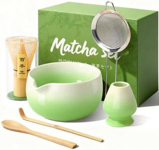 HUSHHAVN Matcha Whisk Set, Ceramic Matcha Set Includes Bowl & Holder, Bamboo Whisk (Chasen), Scoop, Spoon and Sifter, 6PCS Matcha Kit Covers Everything Needed for Making Matcha (Green)