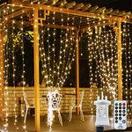 306 LED Curtain Lights Waterproof, 3m x 3m 8 Modes Warm White Window Fairy Lights with Remote Control, Indoor/Outdoor String Lights Plug in for Bedroom, Gazebo, Party, Wedding, Christmas Decorations