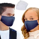 2-Pack Kid's Cloth Face Mask, Adjustable Ear Loops, Comfortable Nose Wire and (6) PM 2.5 Filters, Small/Child Size… (Navy Blue)