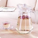 Saaikee Green Apple Duck Pot 1.3L Glass Pitcher with Plastic lid,Drinking Beverage Jug,Glass Water jug for Home use (Design1)