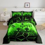 Feelyou Gaming Comforter Set Kids Gamer Video Games Comforter for Boys Teens Modern Game Controller Bedding Set Breathable Green Gamer Console Duvet Set Room Decor Full Size