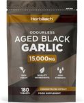 Black Garlic Tablets 15000mg | 180 Count | High Strength Odourless Concentrated Garlic Extract | Aged Black Garlic Vegan Supplement | by Horbaach