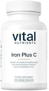 Vital Nutrients - Iron Plus C - Supports Healthy Cognition and Energy Levels for Women and Men - 100 Vegetarian Capsules per Bottle - 20 mg / 200 mg
