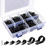 Belle Vous 271 Pieces Nylon R-Type Cable Clip Assortment Kit - 6 Sizes - Black Plastic Cord Clamps with Mounting Screws - Electrical Cable Fasteners for Wire Management and Cable Conduit